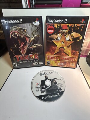 3 PlayStation 2 PS2 Games Turok Evolution; State Of Emergency; Hitman CIB WORKS