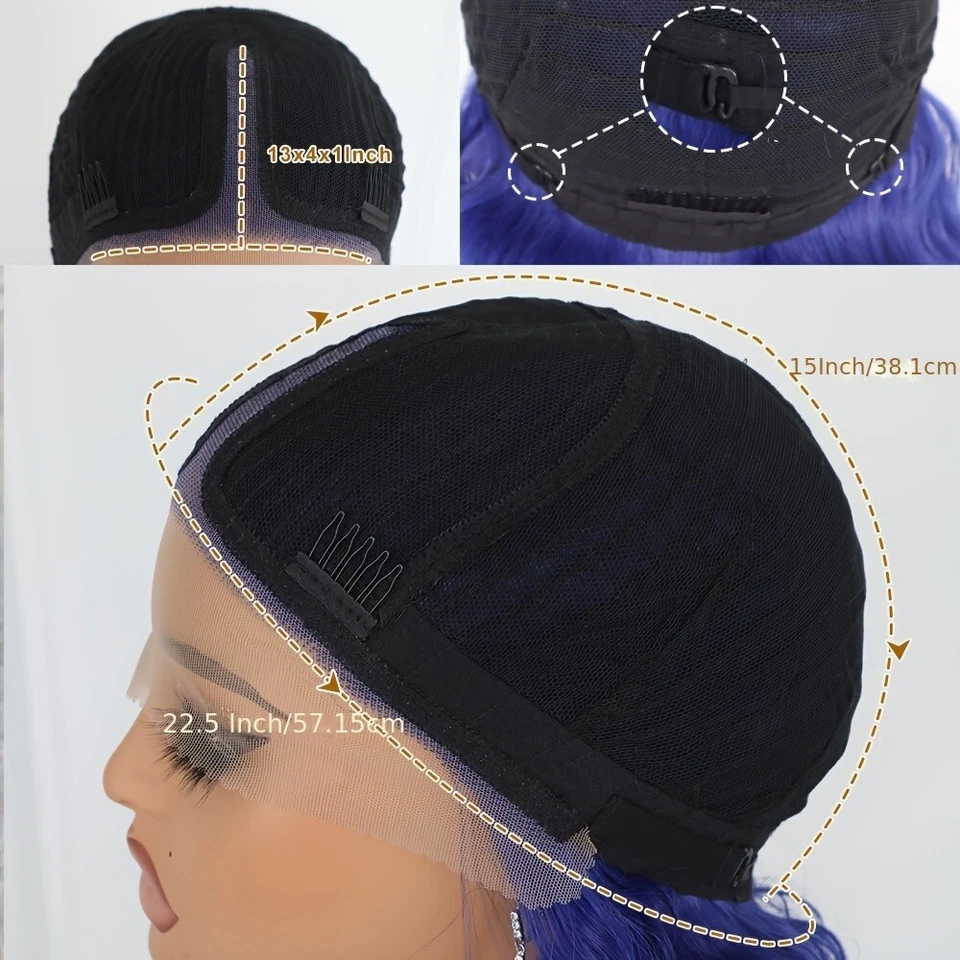 Pelucas rizadas rizadas color azul oscuro encaje sintético delanteras pre arrancadas mujeres fiesta Foto 4 de 4