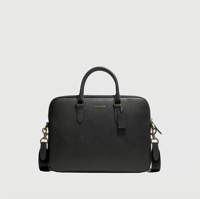 COACH Men Black Liam Compact Brief Bag NWT 450$+TAX