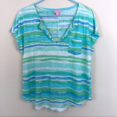 Lilly Pulitzer Women's Duval Notch Striped Top, Green/Blue, Small