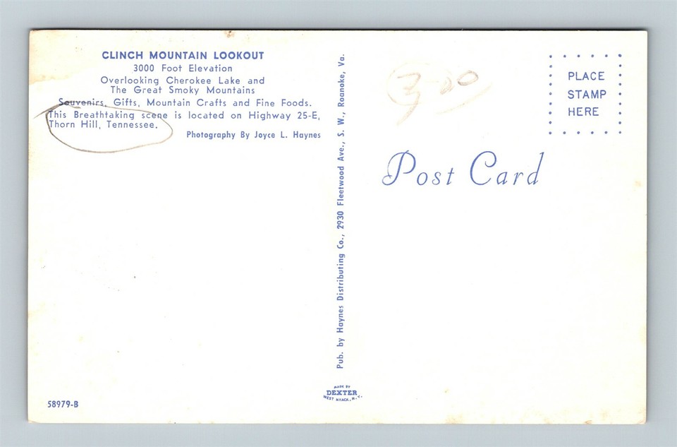 Postcard TN Thorn Hill Tennessee Clinch Mountain Lookout Gift Shop