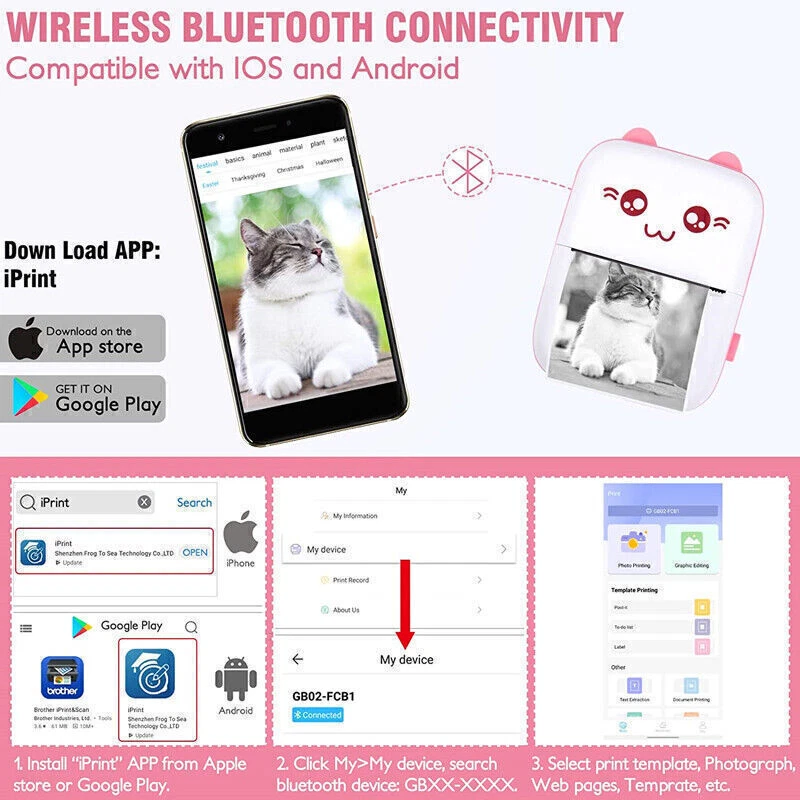 Compact Bluetooth Thermal Photo Printer for Wireless Portable Printing Compact Bluetooth Thermal Photo Printer for Wireless Portable Printing