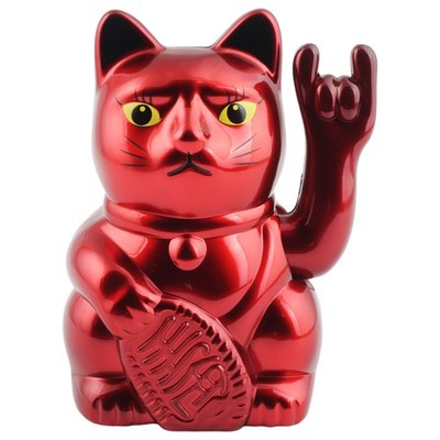 Glückskatze Angry Cat Maneki-neko Rocker Zeichen metallic rot Solar 10cm Winkeka