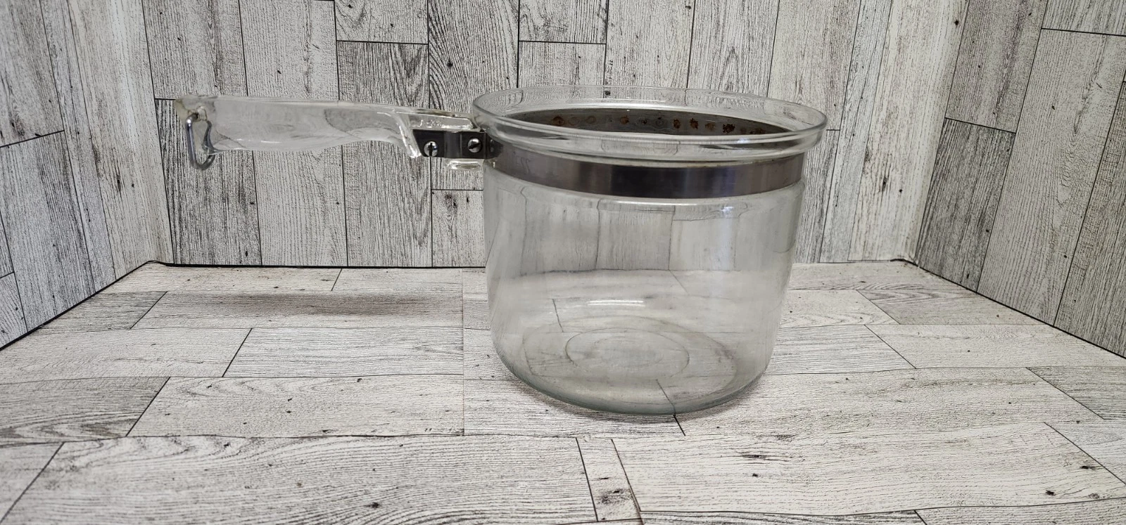 Vintage PYREX Clear Glass Flame Ware Glass Sauce Pan Stainless USA