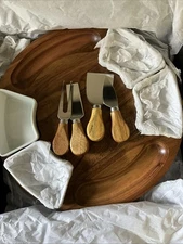 Zicoto Acacia Wood Cheese Board And Cutlery Set Round ~11.5” Inch
