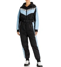 Aqua Womens Small Color Block Hooded Full Zip Snowsuit Black Blue