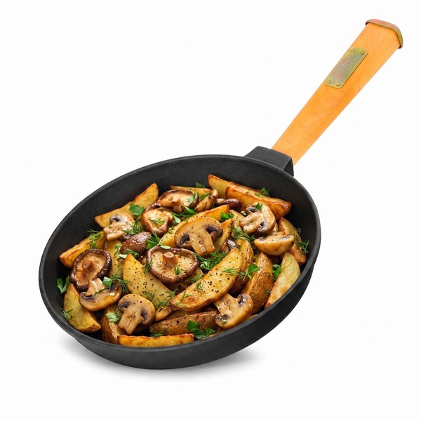 Ø24Cm Pfanne Aus Gusseisen Mit Holzgriff Abschraubbar 50 Mm Hoch Bratpfanne-image