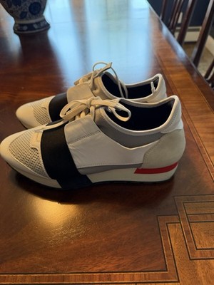 Balenciaga Race Runner Size 40 White Leather Mesh and Neoprene Low Top Sneakers
