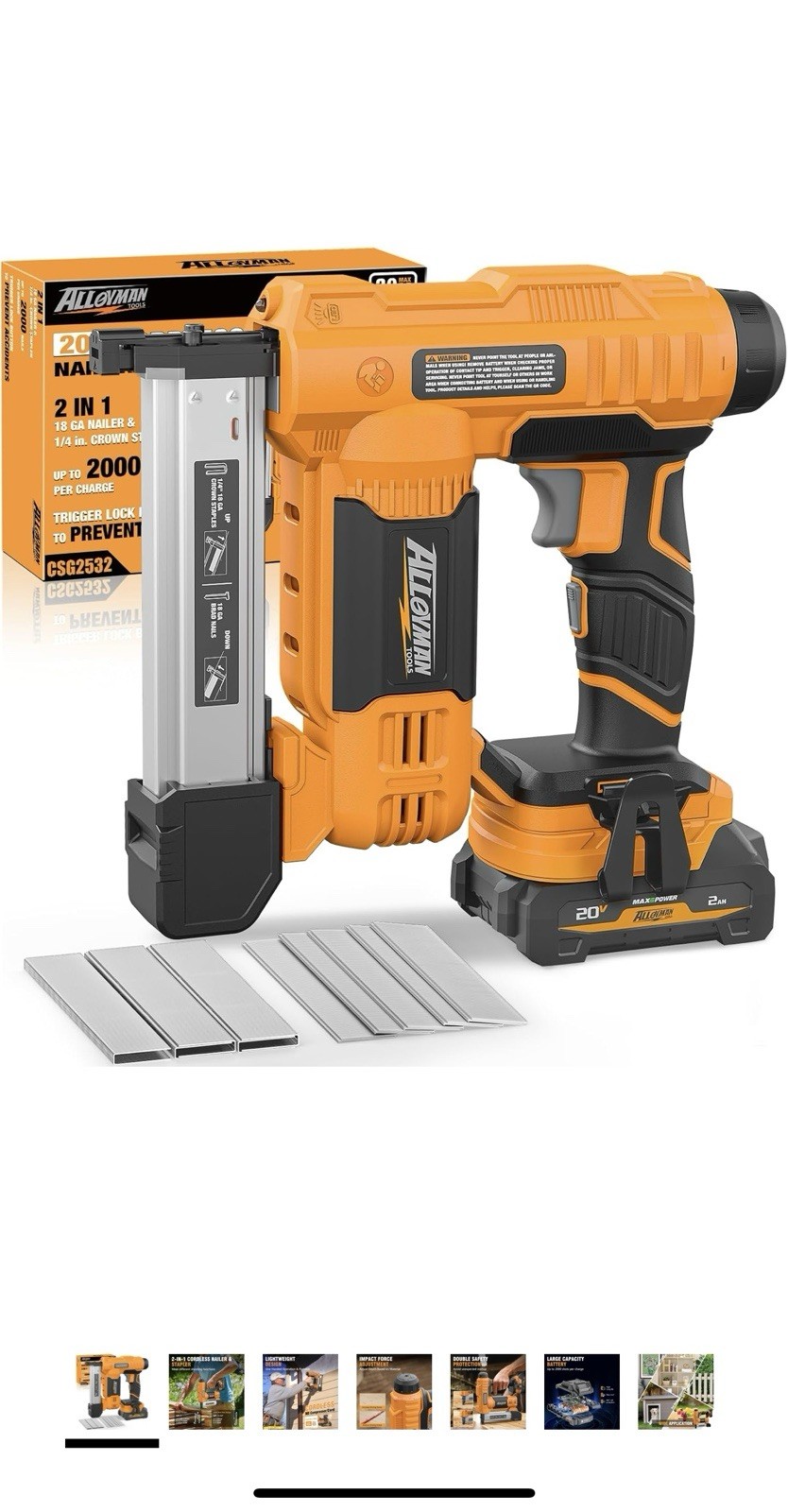 2 in 1 Cordless Brad Nailer/Electric Stapler with 2.0Ah Batt