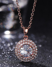 Rose Gold Plated Necklace For Christmas Gifts 2.00 CT Simulated Ladies Pendant