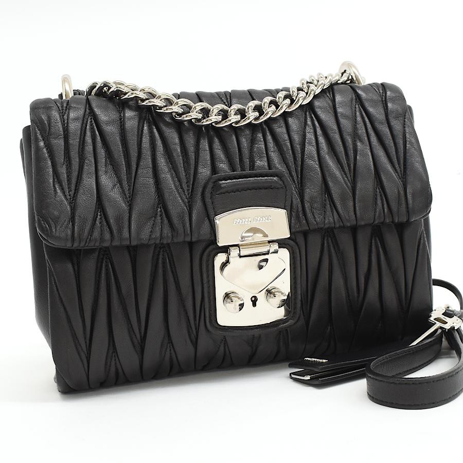 Miu Miu Chain Shoulder Bag 5BD002 Matelasse Leather Black