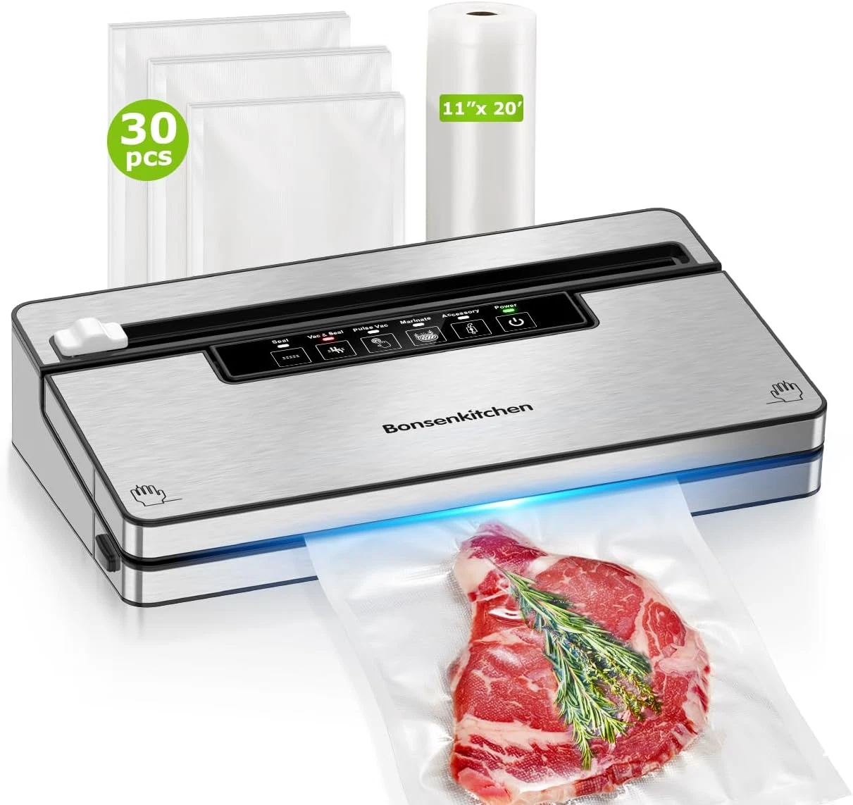 Vacuum Sealer Machine, Stainless Steel Food Sealer Vacuum Sealers with 30 Bags &