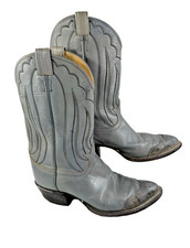 Vintage Tony Lama Black Label Leather J1293 LIZARD COWBOY GRAY BOOTS SIZE 7.5 C
