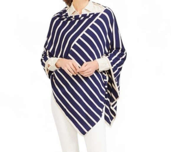 J. McLaughlin Betsy Poncho Cashmere Blend Navy Sand Stripe One Size NWT
