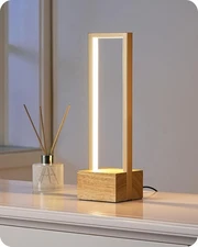 LED Table Lamp, Wooden Bedside Lamp with 3 Color Temperatures, Dimmable Square 