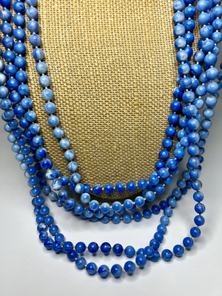 Collar Largo Genuino Natural 8mm Azul Brasil Aguamarina Cuentas Redondas Joyería 25p Foto 3 de 4