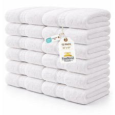 Threads 100 Cotton Wash Cloths   Soft, 12x12, 600 GSM, 12 Pack White 