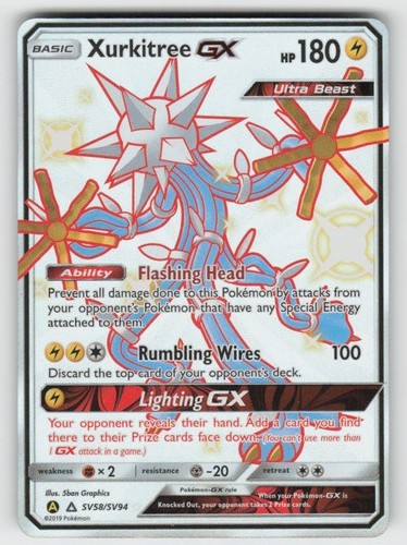 Holo Xurkitree GX SV58/SV94 Shiny Ultra Rare Hidden Fates Shiny Vault Near Mint