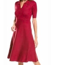 Elie Tahari Knit Polo Midi Dress, Women M Red