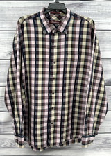 TOMMY BAHAMA 100 SILK LONG SLEEVE BUTTON FRONT SHIRT Men's Size XL PURPLE CHECK