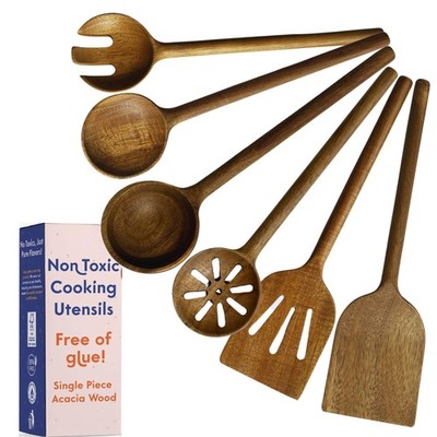 Ziruma Non-Toxic Wooden Utensils Set, 6-Piece, Glue and 13 inches, Wood