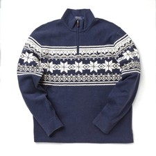 Boys Polo Ralph Lauren Quarter Zip Sweater Size 14/16 Blue Cotton Snowflake