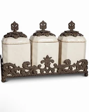 Gerson Companies 19.5in Acanthus Provencial Triple Canister, Set Of 3 Ceramic
