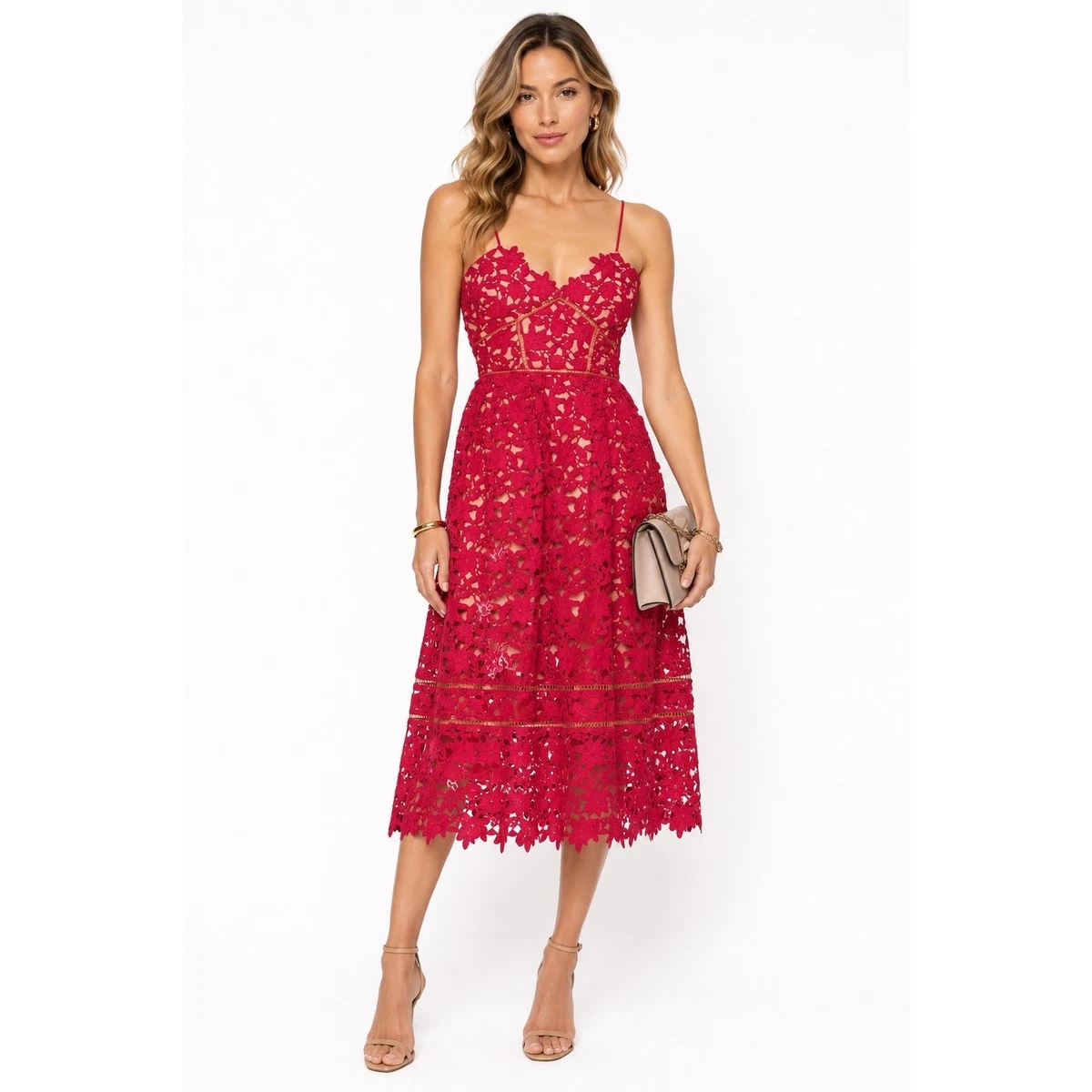 self portrait red floral lattice lace dress Red Fine Lace Mini Dress self-portrait