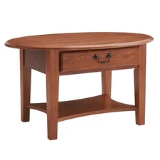 Haven Ridge One Drawer Solid Wood Oval Coffee Table with Shelf, Medium Oak Br...