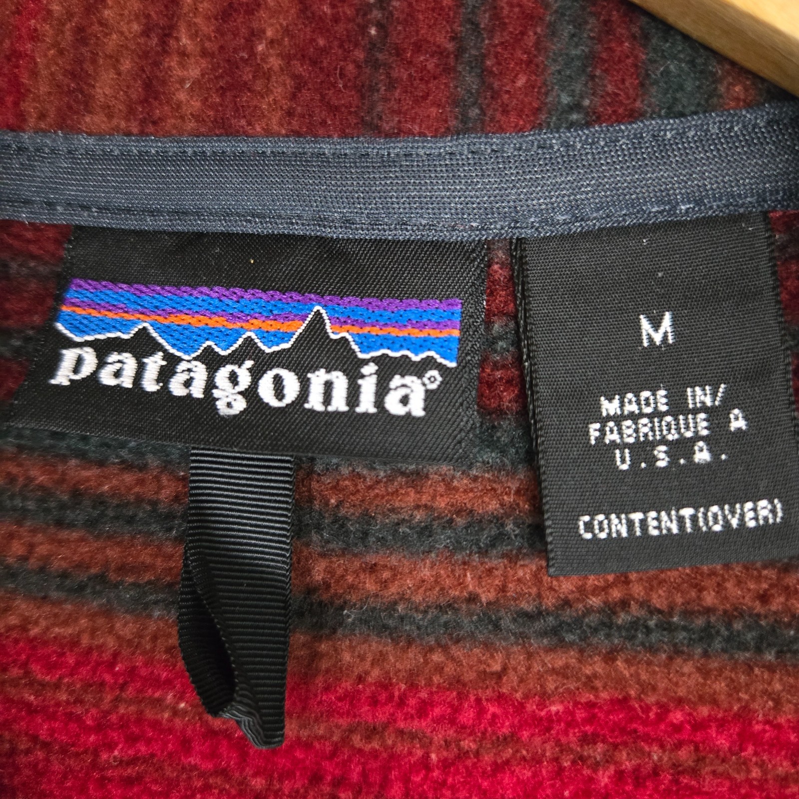PATAGONIA VTG 1999 Mens Medium Made in USA Red Serape Stripe Fleece 1/4 Zip image 6
