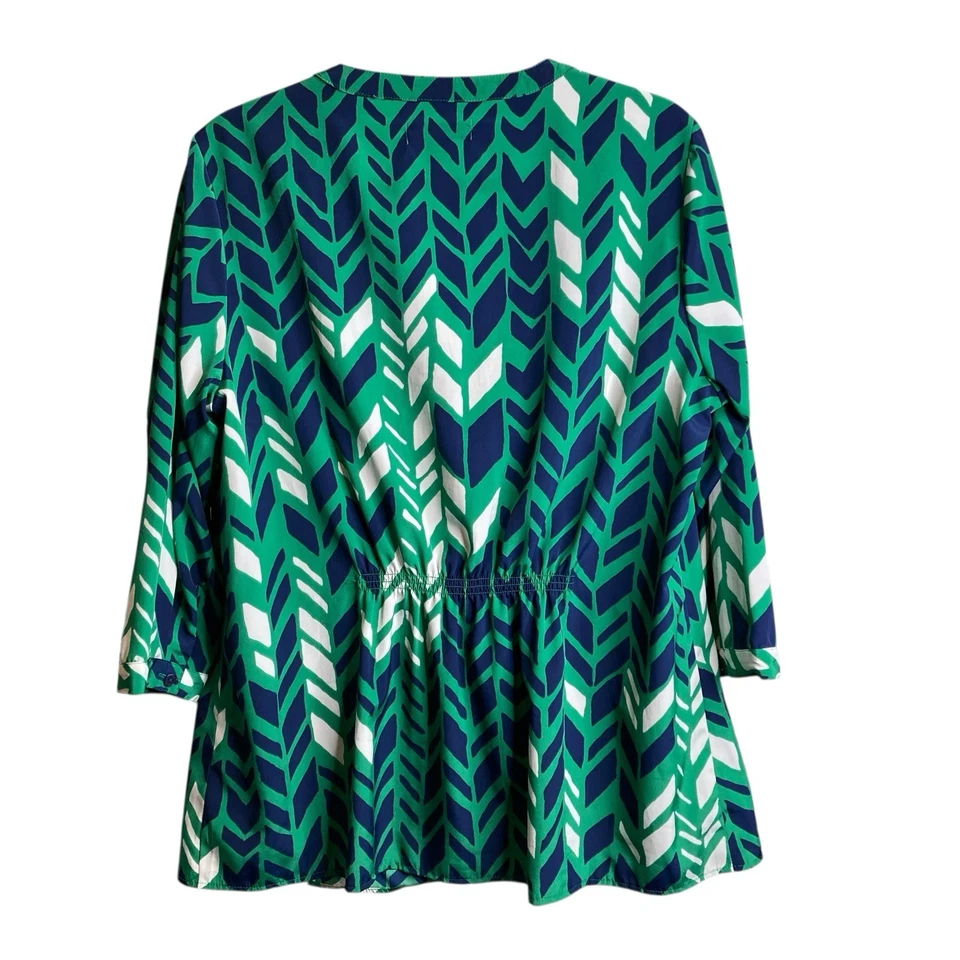 Blusa Coldwater Creek Para Mujer Verde Azul Estampado Moderno Talla XL Coastal Preppy Foto 2 de 4