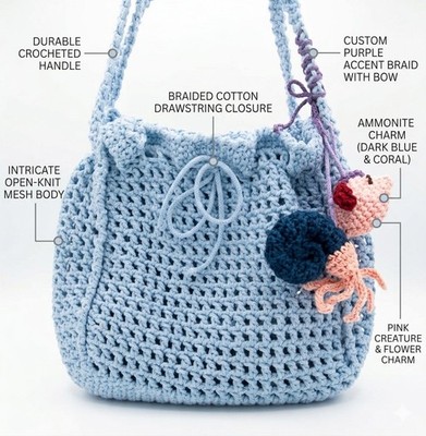 Handgefertigte gehäkelte Ocean Bag Damen Sommer Geldbörse Boho Baumwolle Geschenk 30x25 cm         