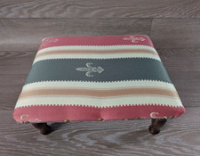 Vintage Fabric Footstool Retro Striped Upholstered Wooden Legs 5 inch Tall Used