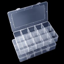 2 Pack 15 Grids Clear Storage Containers Plastic Organizer Box Craft Storage ...