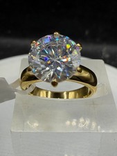 Gold 4ct Solitaire Ring Ladies CZ Cubic Zirconia Steel Engagement Statement