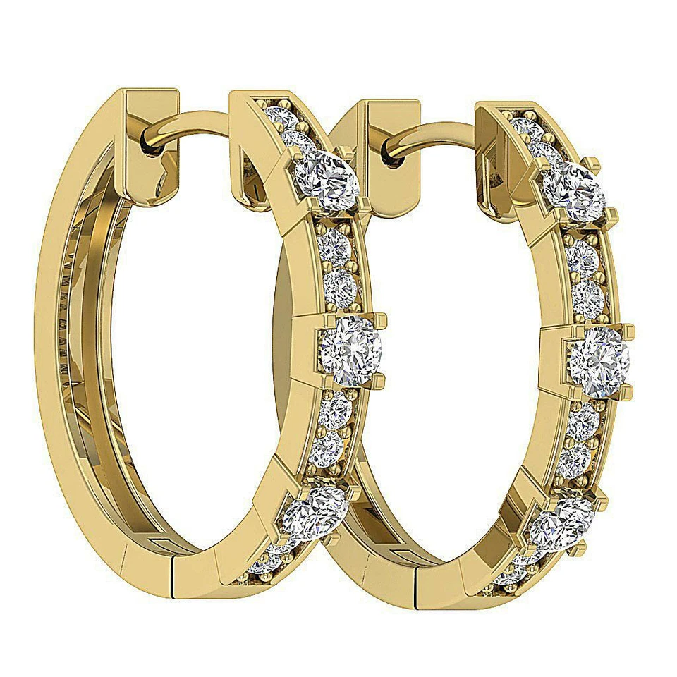 Natural Diamond Hoops Earrings SI1 G 0.40 Ct 14K Yellow Gold 0.70Inch Prong Set - Image 3 of 4
