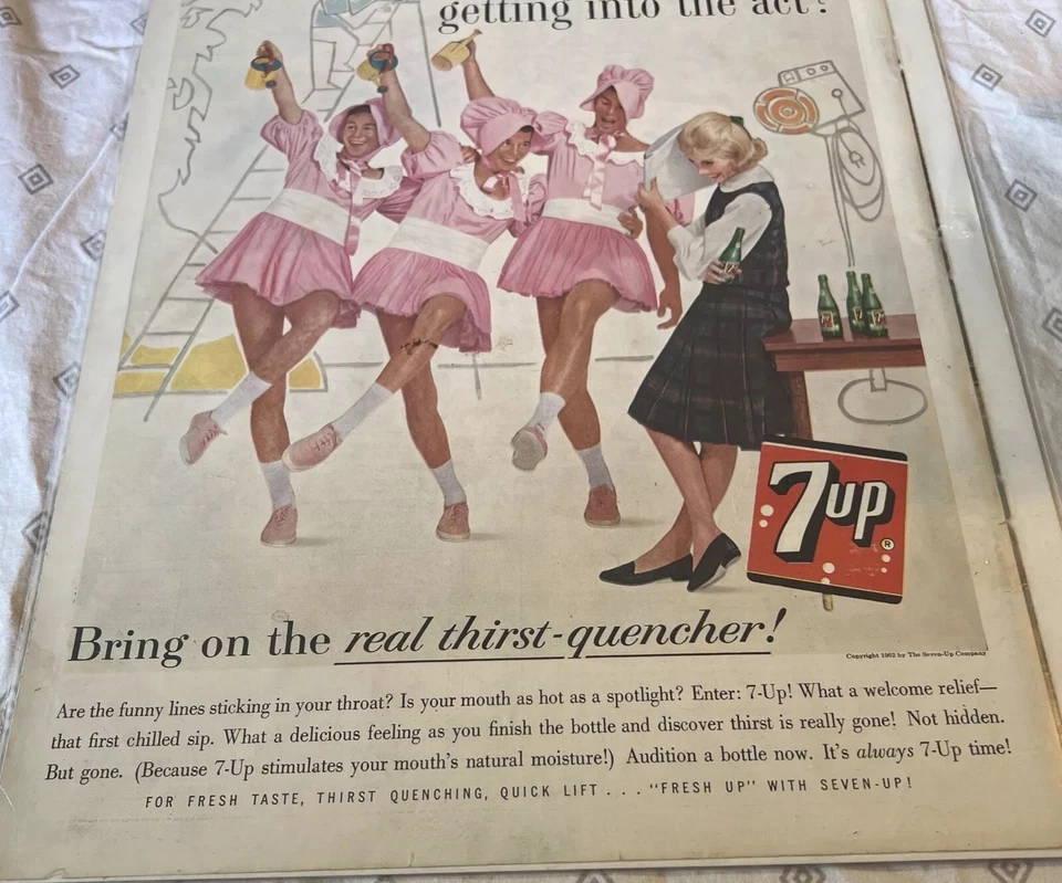 1962 SEVEN UP 7up Guy's Pink Dresses Stage Actors vintage art print ad - Image 2 of 4