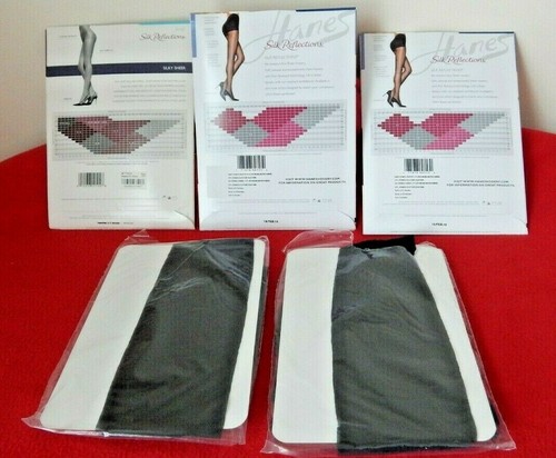 Hanes Pantyhose 5-Packs Silk Reflections Control Top Size EF BLACK & NUDE New - Picture 2 of 2
