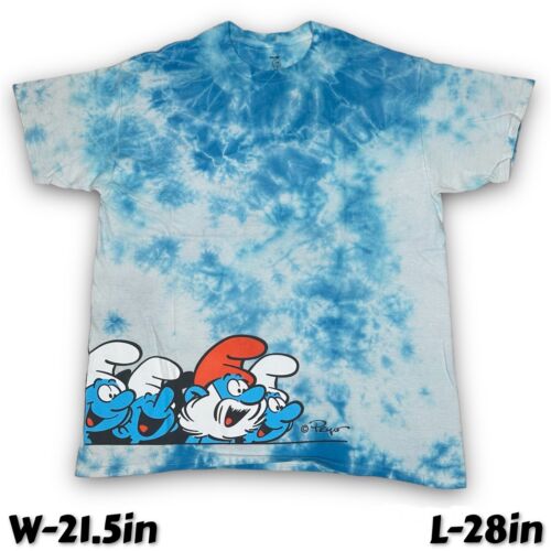 Y2K Smurf Tie Dye Tee T-Shirt The Smurfs Graphic … - image 1