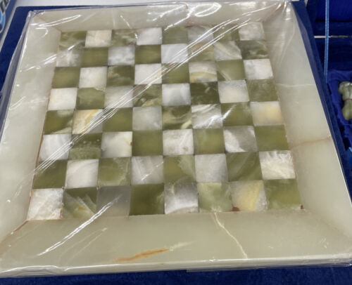 Marble Chess Board Set Italy Green White Agate 8" x 8" Vein Queens Gambit Heavy - Picture 2 of 4