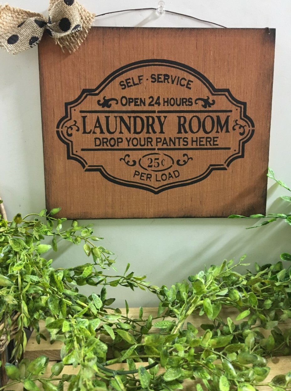 Laundry Room Self Service Open 24 Hours Country Wooden Wall Art