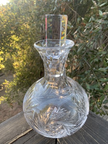 Antique American Brilliant Cut Crystal Carafe Decanter Square Prism Stopper - Picture 12 of 13