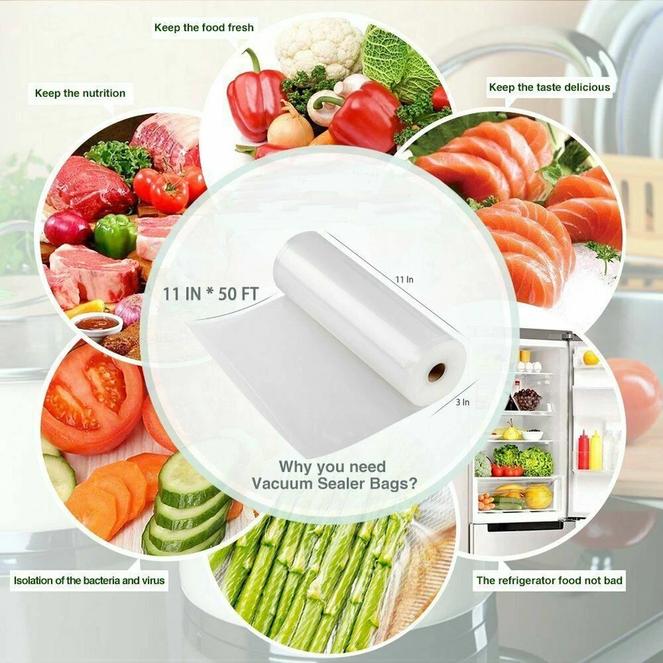 Universal 12 Rolls Food Bags 11"X50' FoodSaver Embossed Vacuum Sealer Bags 4mil Foto 3 de 4