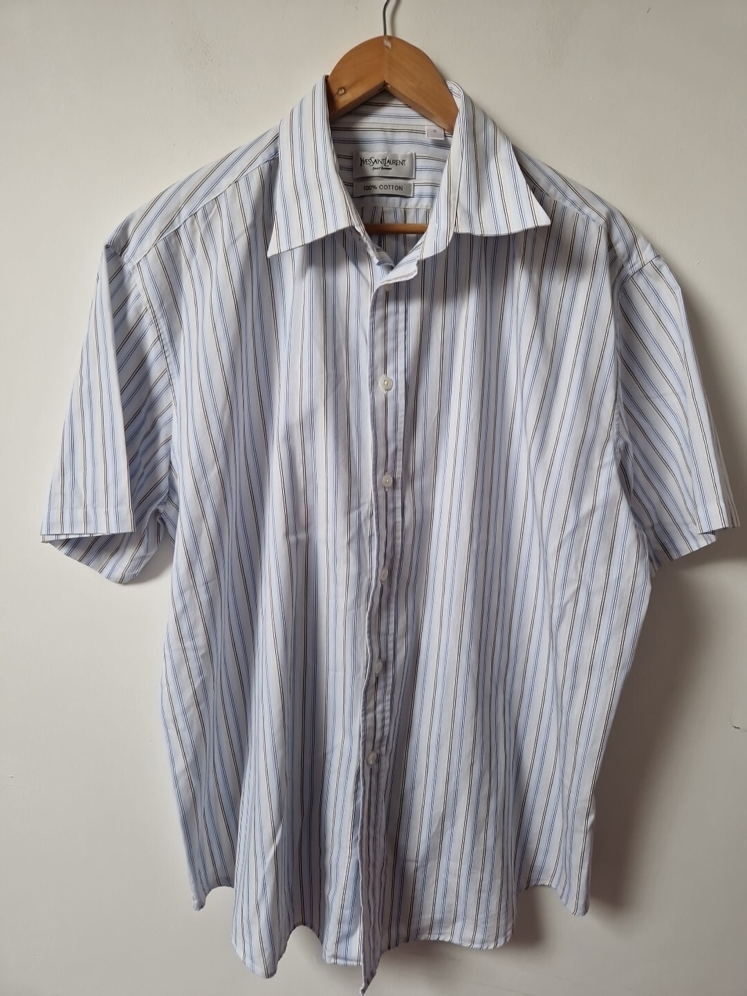 Camicia Yves Saint Laurent blu a righe manica corta taglia XL