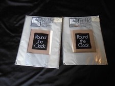TWO Pairs NIP Beige Nylon Vintage Women's ROUND THE CLOCK Stockings Nylons Slim