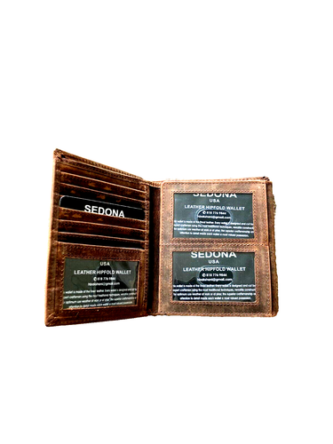 SEDONA Buffalo Leather Hipster Trifold Wallet, 22 credit card slots, 3 id window - Picture 4 of 5