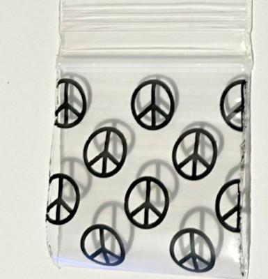200 SMALL BAGGIES 1515 1.5' X 1.5' MINI  POLY RESEALABLE  BAGS PEACE SIGN