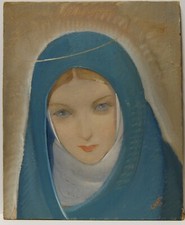 Painting Picture DIPINTO OLIO SU tavola L.SANTI "MADONNA " 1932