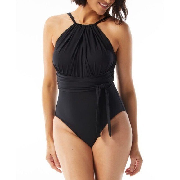 COCO REEF Womens Contours Belted High Neck One Piece Swimsuit Size 8 32C Swimwear