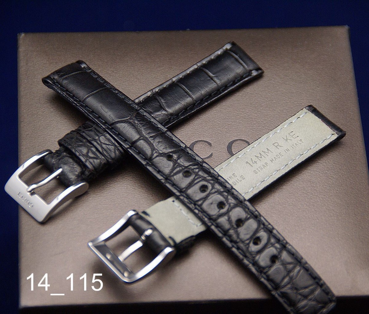 New Gucci 14 MM Black Genuine Crocodile Watch Band (14.115